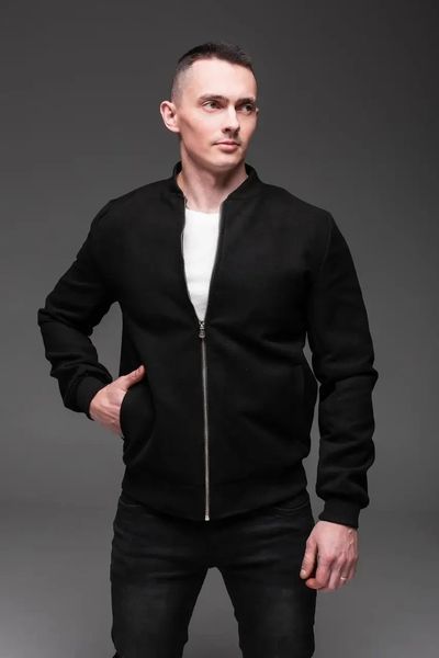 Бомбер чоловічий casual чорний з кашеміру куртка однотонна легка весна осінь з блискавкою комір-стійка L 2667541586 фото