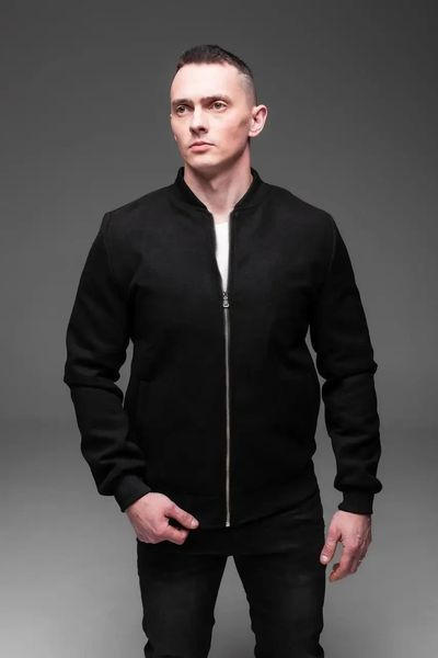 Бомбер чоловічий casual чорний з кашеміру куртка однотонна легка весна осінь з блискавкою комір-стійка L 2667541586 фото