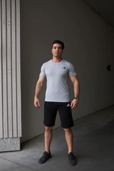 Комплект спортивний чоловічий Adidas сіра футболка+чорні шорти костюм літній трикотажний адідас повсякденний M 2656559490 фото