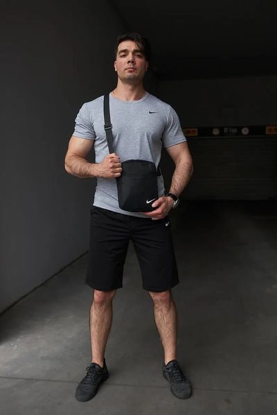 Спортивний комплект чоловічий Nike футболка сіра+ шорти чорні + барсетка костюм літній найк повсякденний XXL 2657447284 фото