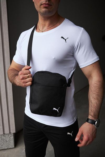 Комплект чоловічий спортивний Puma біла футболка+чорні шорти+чорна барсетка костюм літній пума 2655165269 фото