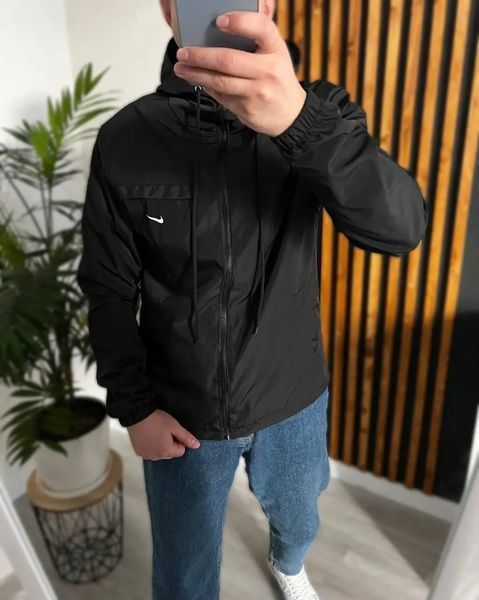 Вітровка чоловіча Nike чорна куртка спортивна з капюшоном легка осінь весна однотонна найк повсякденна L 2666564103 фото
