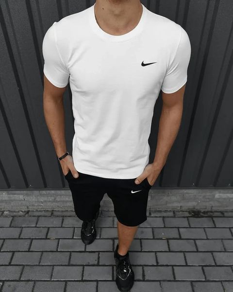 Спортивний комплект чоловічий Nike біла футболка+чорні шорти літній костюм трикотажний найк повсякденний M 2656653318 фото