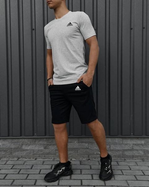 Комплект спортивний чоловічий Adidas сіра футболка+чорні шорти костюм літній трикотажний адідас повсякденний M 2656559490 фото