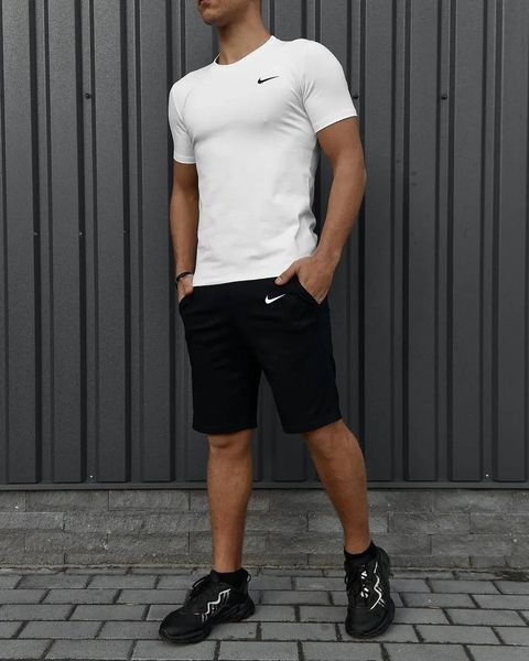 Спортивний комплект чоловічий Nike біла футболка+чорні шорти літній костюм трикотажний найк повсякденний M 2656653318 фото