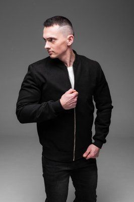 Бомбер чоловічий casual чорний з кашеміру куртка однотонна легка весна осінь з блискавкою комір-стійка XL 2667541587 фото