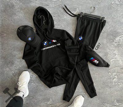 Спортивный костюм мужской Bmw Motorsport черный комплект худи штаны кепка бананка бмв весна осень лето XL 2625306313 фото