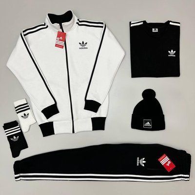 Набор Адидас Adidas спортивный костюм мужской на флисе шапка футболка носки комплект зимний 5 В 1 L 2634330818 фото