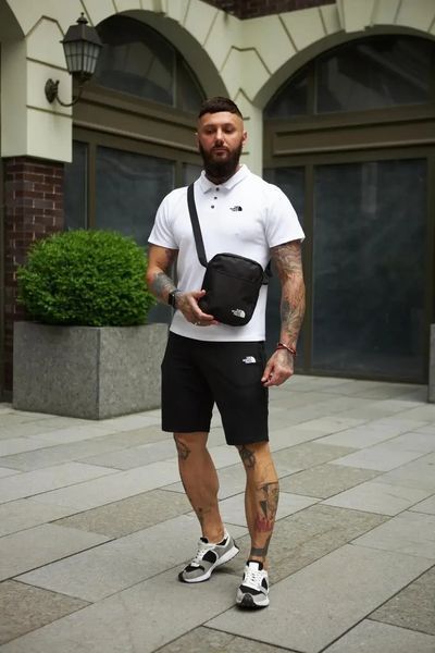 Спортивний комплект чоловічий The North Face поло біле+шорти чорні+барсетка літній костюм бавовняний норс фейс XXL 2657636465 фото