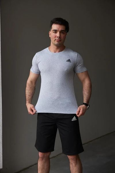 Комплект спортивний чоловічий Adidas сіра футболка+чорні шорти костюм літній трикотажний адідас повсякденний L 2656559491 фото