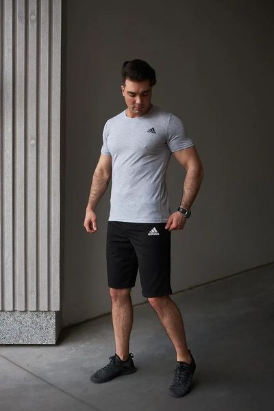 Комплект спортивний чоловічий Adidas сіра футболка+чорні шорти костюм літній трикотажний адідас повсякденний L 2656559491 фото