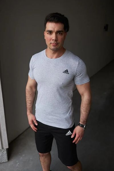 Комплект спортивний чоловічий Adidas сіра футболка+чорні шорти костюм літній трикотажний адідас повсякденний L 2656559491 фото