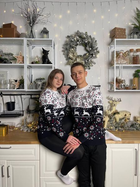 Светр новорічний з оленями чоловічий в'язаний вовняний L/XL 2384778133 фото