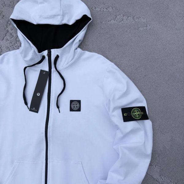 Зіп-худі чоловіча Stone Island біла весняна літня осіння спортивна кофта з капюшоном двонитка повсякденна S 2611833561 фото