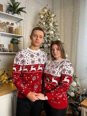 Светр новорічний з оленями чоловічий в'язаний вовняний 2384778134 фото