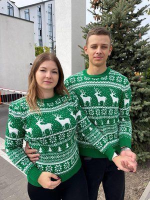 Светр новорічний з оленями чоловічий в'язаний вовняний XL 2384778084 фото