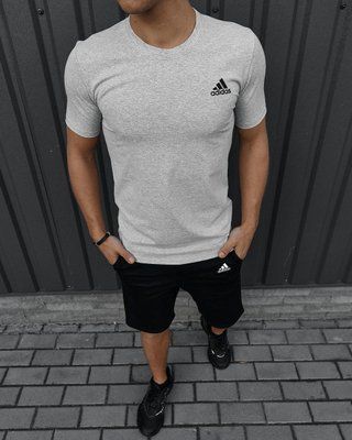 Комплект спортивний чоловічий Adidas сіра футболка+чорні шорти костюм літній трикотажний адідас повсякденний XL 2656559492 фото