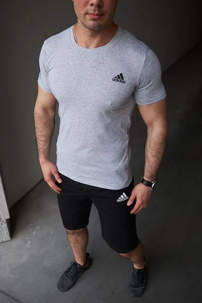 Комплект спортивний чоловічий Adidas сіра футболка+чорні шорти костюм літній трикотажний адідас повсякденний XL 2656559492 фото