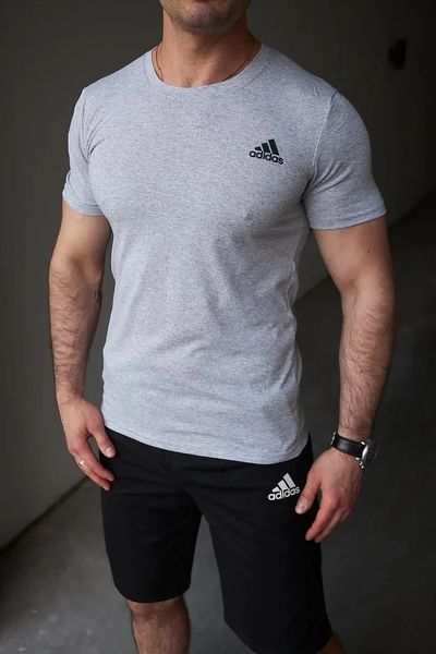Комплект спортивний чоловічий Adidas сіра футболка+чорні шорти костюм літній трикотажний адідас повсякденний XL 2656559492 фото