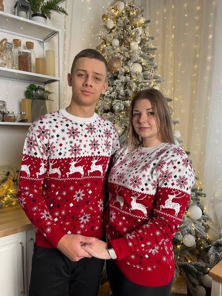 Светр новорічний з оленями чоловічий в'язаний вовняний 2384778134 фото