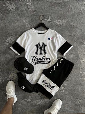 Літній костюм чоловічий new york yankees шорти футболка кепка бананка спортивний комплект нью йорк 2609068808 фото