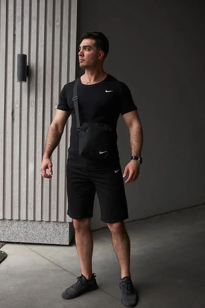 Спортивний комплект чоловічий Nike чорний футболка шорти барсетка костюм літній найк повсякденний L 2657449871 фото