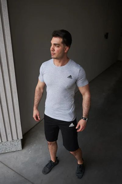 Комплект спортивний чоловічий Adidas сіра футболка+чорні шорти костюм літній трикотажний адідас повсякденний XXL 2656559493 фото
