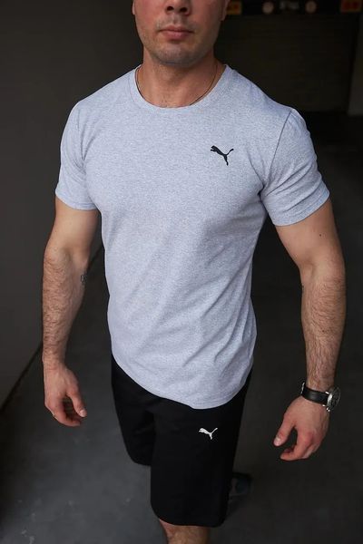 Комплект чоловічий спортивний Puma сіра футболка+ чорні шорти костюм літній трикотажний пума повсякденний XXL 2655561177 фото