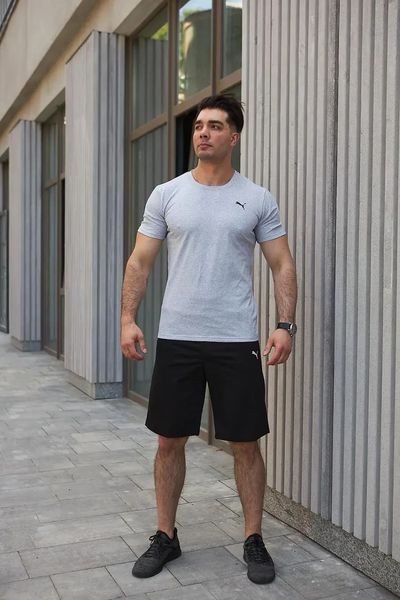 Комплект чоловічий спортивний Puma сіра футболка+ чорні шорти костюм літній трикотажний пума повсякденний XXL 2655561177 фото
