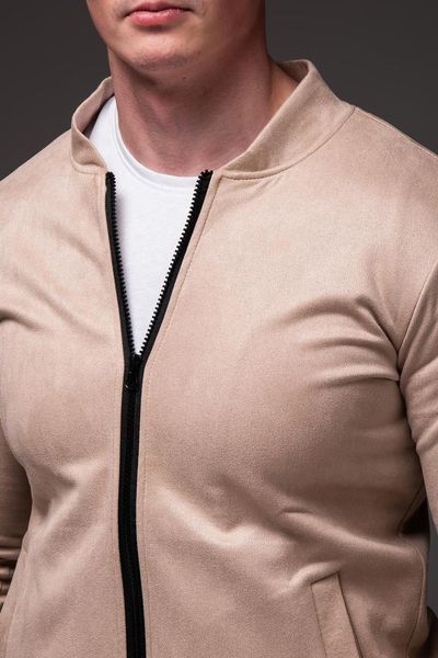 Куртка мужская базовая бежевая замшевый бомбер casual легкий на молнии однотонный весна осень повседневная 2666701827 фото