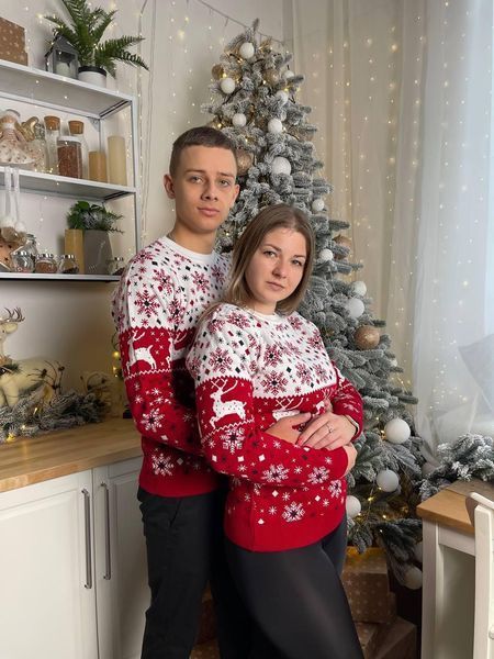 Светр новорічний з оленями чоловічий в'язаний вовняний L/XL 2384778135 фото