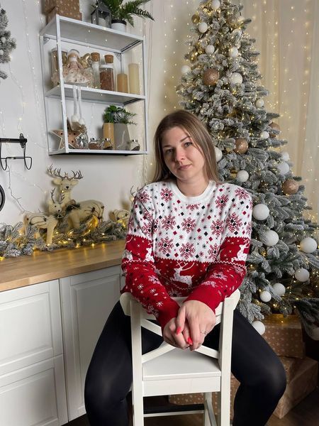 Светр новорічний з оленями чоловічий в'язаний вовняний L/XL 2384778135 фото