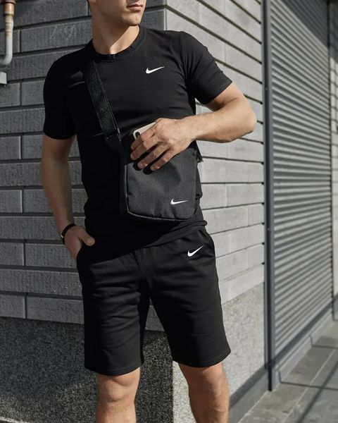 Спортивний комплект чоловічий Nike чорний футболка шорти барсетка костюм літній найк повсякденний L 2657449871 фото