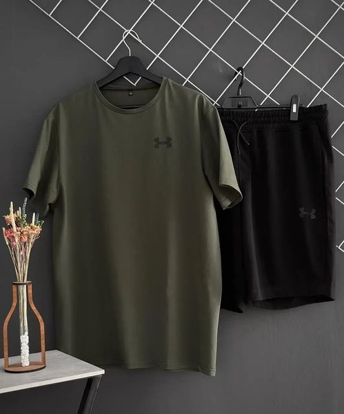 Спортивний Костюм Чоловічий Літній Under Armour чорні шорти хакі футболка спортивний комплект L 2607143315 фото