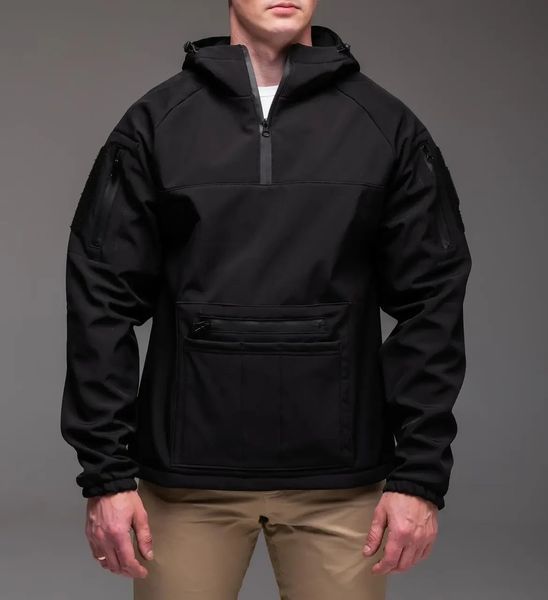 Куртка чоловіча Анорак Softshell чорна на флісі водовідштовхувальна з капюшоном легка весна осінь повсякденна M 2667344901 фото