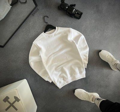 Світшот зимовий чоловічий базовий білий теплий флісовий кофта з начосом зима повсякденна 2670454185 фото