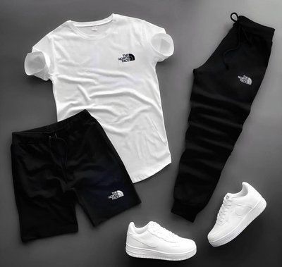 Костюм мужской летний шорты футболка штаны The North Face спортивный комплект зе норд фейс черный-белый M 2610861228 фото