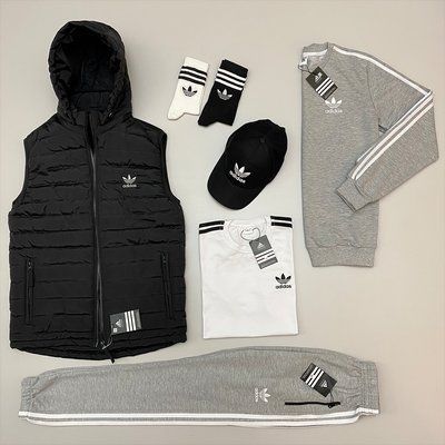 Комплект Адидас Adidas спортивный костюм мужской жилетка футболка кепка осенний весенний L 2625786906 фото