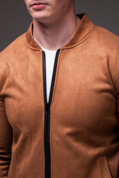 Куртка мужская базовая коричневая замшевый бомбер casual легкий на молнии однотонный весна осень повседневная 2666701831 фото