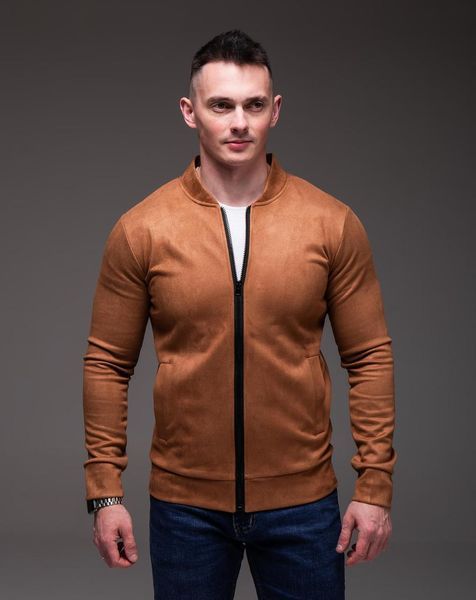 Куртка мужская базовая коричневая замшевый бомбер casual легкий на молнии однотонный весна осень повседневная 2666701831 фото