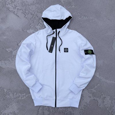 Зип-худи мужская Stone Island белая весенняя летняя осенняя спортивная кофта с капюшоном повседневная двунитка XXL 2611833565 фото