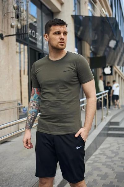 Спортивний комплект чоловічий Nike хакі футболка+чорні шорти літній костюм трикотажний найк повсякденний M 2656665011 фото