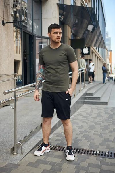 Спортивний комплект чоловічий Nike хакі футболка+чорні шорти літній костюм трикотажний найк повсякденний M 2656665011 фото