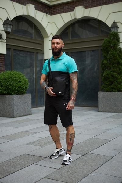 Спортивный комплект мужской Nike поло бирюзовое+шорты черные+барсетка костюм летний трикотажный найк 2655165175 фото