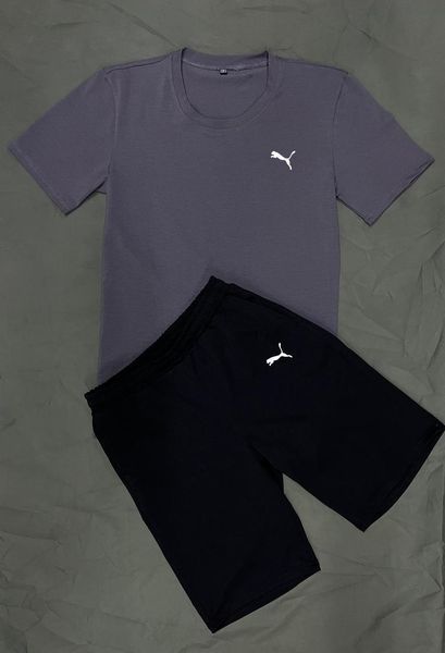 Комплект чоловічий спортивний Puma темно-сіра футболка+чорні шорти костюм літній бавовняний повсякденний пума 2655165287 фото