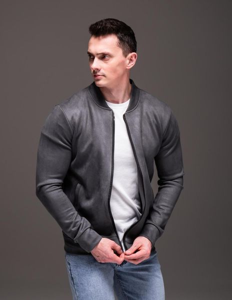 Куртка чоловіча базова сіра замшевий бомбер casual легкий на блискавці однотонний весна осінь повсякденний 2666701835 фото