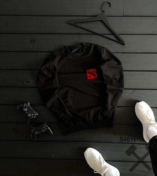 Чоловічий світшот DOTA чорний толстовка кофта однотонна з принтом бавовняна осінь весна дота повсякденна XXL 2671274036 фото