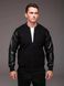 Куртка бомбер чоловічий базовий чорний з кашеміру зі шкіряними рукавами легкий однотонний повсякденний M 2667566001 фото 4