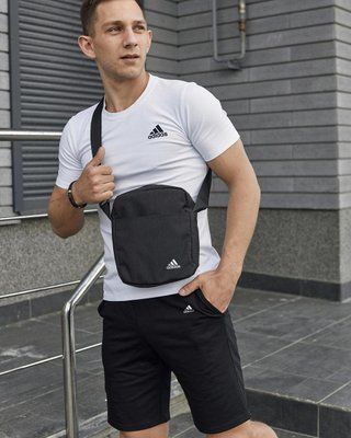 Спортивний комплект чоловічий Adidas біла футболка+чорні шорти+барсетка костюм літній адідас повсякденний XXL 2656631778 фото