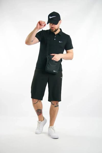 Спортивний комплект чоловічий Nike чорний поло шорти барсетка кепка костюм літній найк повсякденний 2656804376 фото
